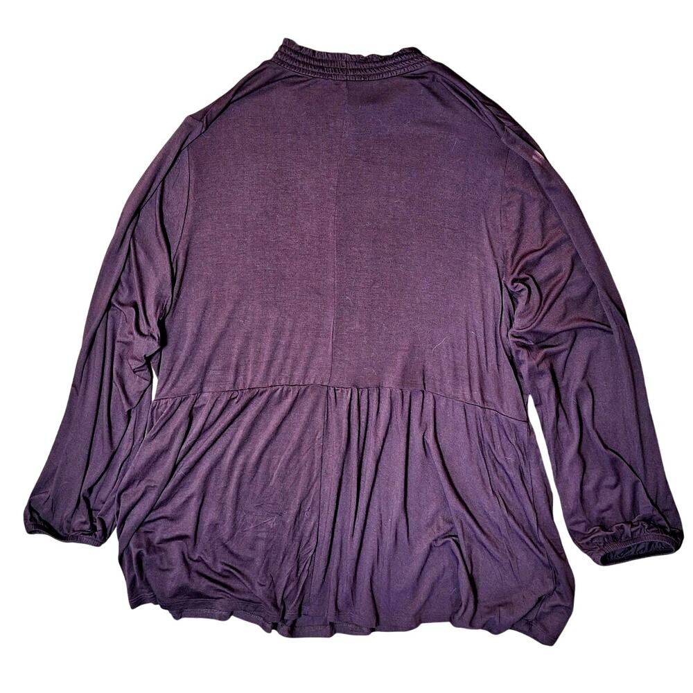 Lane Bryant Women 4x Brown Lightweight Mock Neck Balloon Sleeve Babydoll Blouse